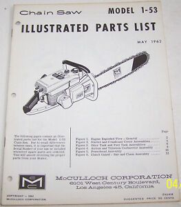 McCULLOCH CHAIN SAW 1-53 ORIGINAL OEM ILLUSTRATED PARTS LIST