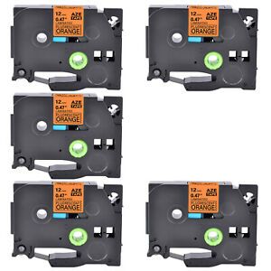 5PK Compatible Brother TZ TZe-B31 Black on Fluo Orange Label Tape Cassette 12mm