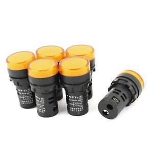 6Pcs AC/DC 24V 21mm Panel Mount Yellow LED Indicator Pilot Signal Light Lamp