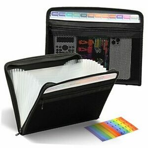 Accordian File Folders Holder with Tabs,Expanding Accordion File Black/Clear