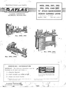 ATLAS/CRAFTSMAN 12&#034; Metal Lathe 3980,3981,3982,3983,3990,3991 Parts Manual PDF