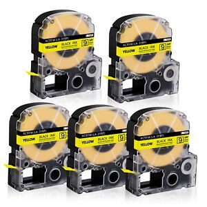 5PK Fits EPSON K-Sun 209BY 209BYPX 9mm Tape Black on Yellow Label 0.35&#034;