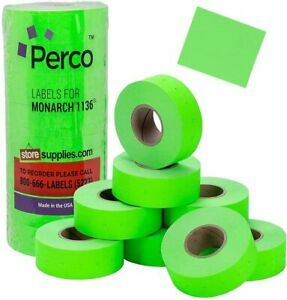 Fluorescent Green Pricing Labels for Monarch 1136 Price Gun–8Rolls, 14,000 Label