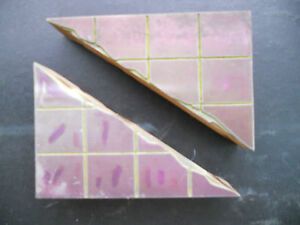 2 TRIANGULAR Newspaper Printing Block Plates PINK PURPLE Metal on Wood Vintage