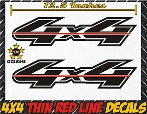 4x4 Truck Bed Decals THIN RED LINE GLOSS BLACK Firefighter