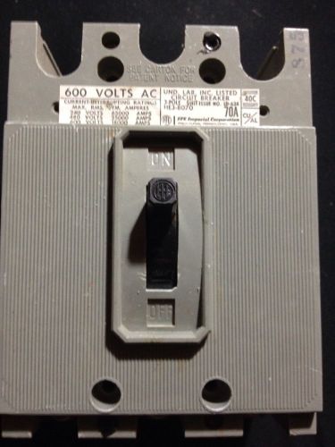 Ite cat #he3b070 3 pole 70 amp 600 volt circuit breaker type he used #he3-b070 for sale