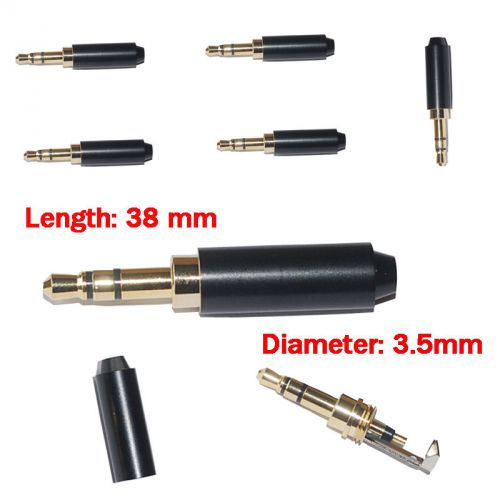 5pcs Black 3 Pole 3.5mm Male Repair headphone Jack Plug Metal Audio Soldering