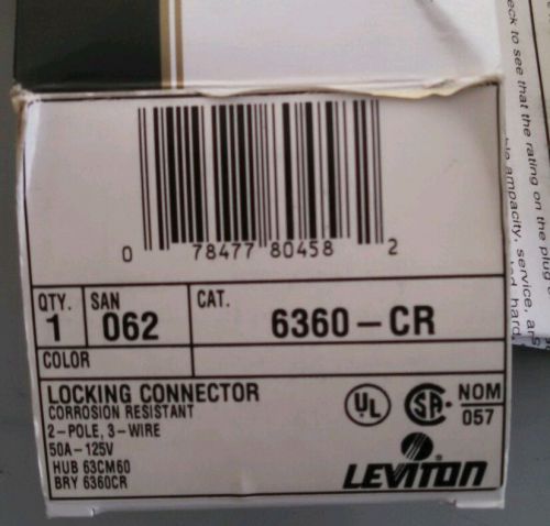 Leviton California Locking Connector NON-NEMA 50A 125V Marinco 6360-CR-062 Boxed