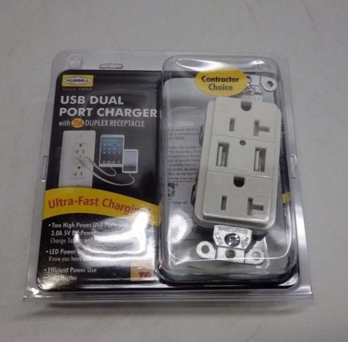 Lot of 3 Hubbell USB Dual Port Charger with Duplex Receptacle USB20X2WZ White