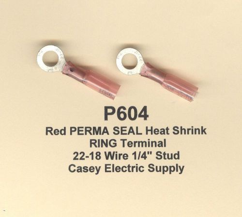 10 Red PERMA SEAL Heat Shrink RING Terminal Connector 22-18 Wire 1/4&#034; Stud MOLEX