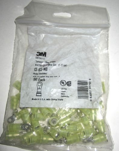 New 3m 94750 nylon insulated ring terminal 12-10 awg 50 pack yellow stud size #6 for sale