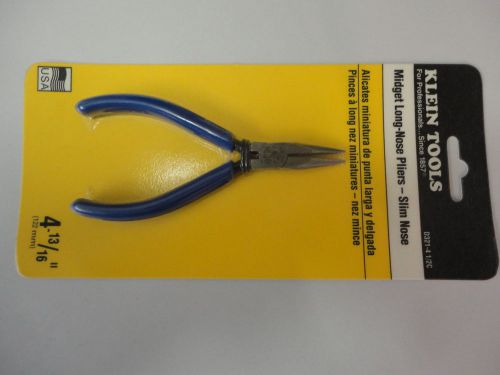 New, Klein Tools D321-4-1/2C 4&#034; Midget Long-Nose Pliers, Slim Nose W/Spring