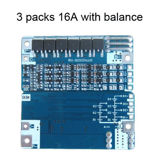 Protection Board for 3 Packs 11.1V 12V Li-ion Li Battery max. 16A W/ Balance