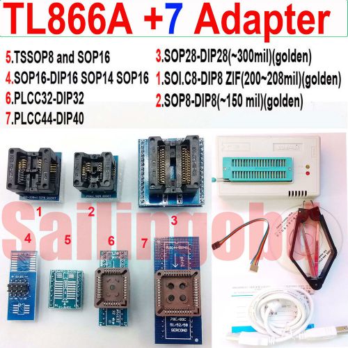 TL866A programmer 7adapters TL866 AVR Bios PLCC MCU Flash EPROM IC Programmer