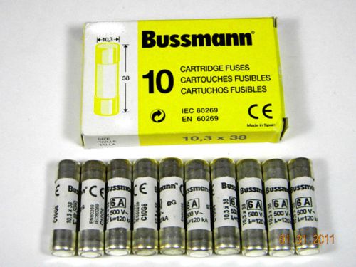 10 new bussmann c10g6 500v  6 amp fuse lot gen. purpose for sale