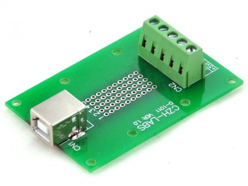 USB Type B Female Right Angle Jack Breakout Board, Terminal Block Connector.