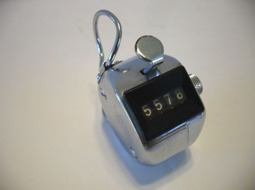 Vintage LION Brand Chrome 4-Digit Hand Tally Counter 0-9999 Made in Japan