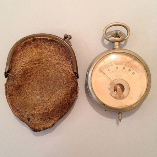 Vintage 1920 Argentan pocket watch case Amp Meter fitted Leather Case steampunk