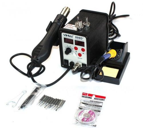898d 2in1 soldering station iron rework weld hot air gun dual display esd for sale