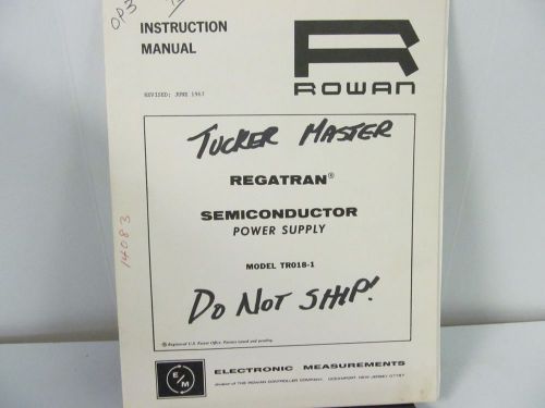Electronic Measurements TRO18-1 Semiconductor Power Supply: Instruction Manual