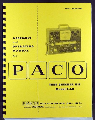 Paco T60 T-60 Tube Tester Kit Manual