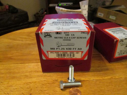 M8 x 1.25 x 30 full thread metric hex bolts. grade 8.8, qty: 100. manu: pfc for sale