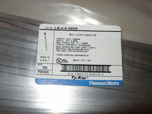 T&amp;b thomas &amp; betts ls-4.6-360a ball-lock ss cable ties (100 pk) - new for sale