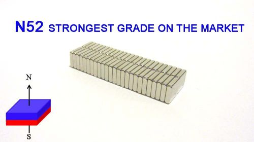 50 pcs of N52, 1/4&#034;x 1/4&#034; x 1/16&#034;  (6.35x6.35x1.6mm) Neodymium Block Magnets