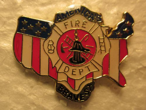 FIREFIGHTERS &#034;AMERICA&#039;S BRAVEST&#034;  Brass Hat Pin