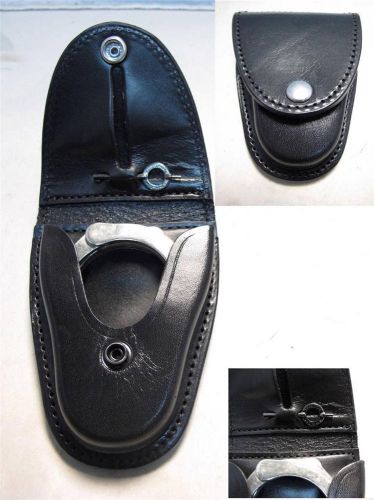 Rkj pb cs hidden key g&amp;g police duty teardrop plain black leather handcuff case for sale