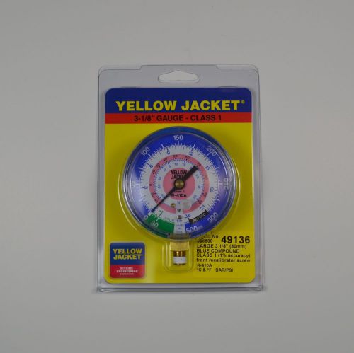 Yellow jacket 49136 3-1/8&#034; blue compound gauge 30&#034;-0-300 psi/bar for r410a for sale