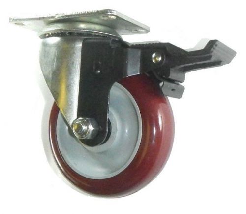 Swivel Plate Caster with 4&#034; Maroon Polyurethane Wheel &amp; Posi-Lock Brake