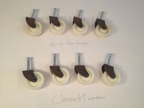 8 nos vtg furniture white hard plastic casters wheels 2&#034; x 7/8&#034; copper finish for sale