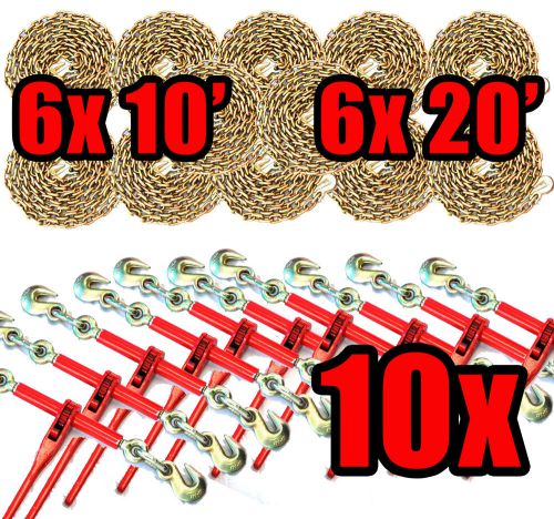 5/16&#034; transport hauling load - 10x ratchet binders - 6x 20&#039; &amp; 6x 10&#039; foot chains for sale