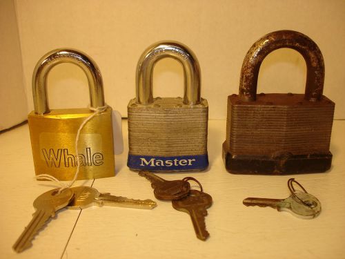 LOT OF 3 LARGE PADLOCKS, MASTER, WHALE, AND TAIWAN