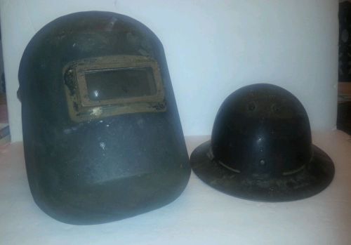 2 Vtg Skullgard type B Full Brim Hard Hat Fiberglass Mine Miners Pittsburg PA