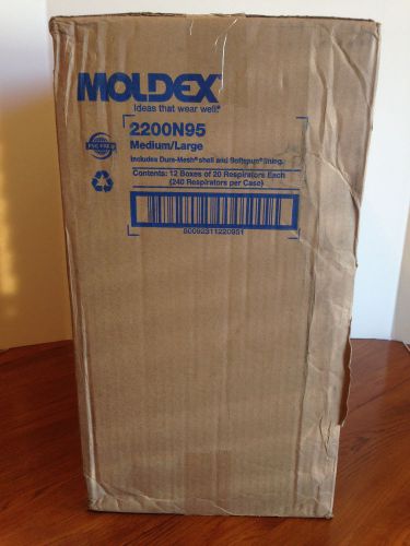NEW CASE OF MOLDEX 2200N95 DUST MASK RESPIRATORS, 12 BOXES OF 20 EACH, (240)