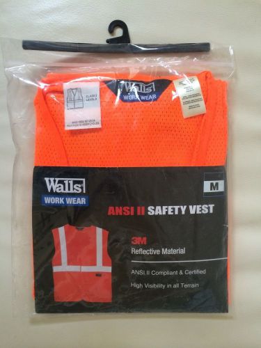 Walls Work Wear High Visibility Ansi II Safety Vest ORANGE Medium