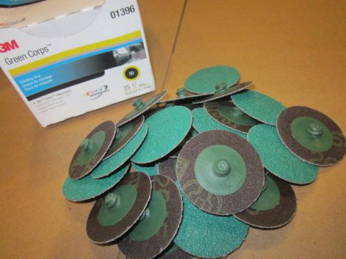 1 BOX 3M GREEN CORPS ROLOC ATTACHMENTS 2&#034; 50 GRIT 07480 NEW