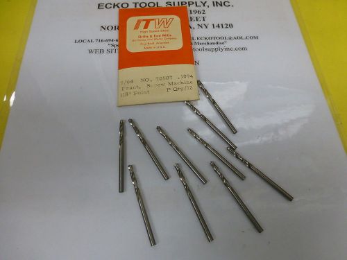 Screw machine drill 7/64&#034; high speed steel 118 point bright new usa 12 pcs $4.78 for sale