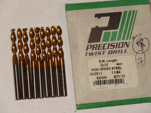 9x PTD 11/64&#034; EZ40G Screw Machine HSS 135° Precision Parabolic Twist Drills TiN