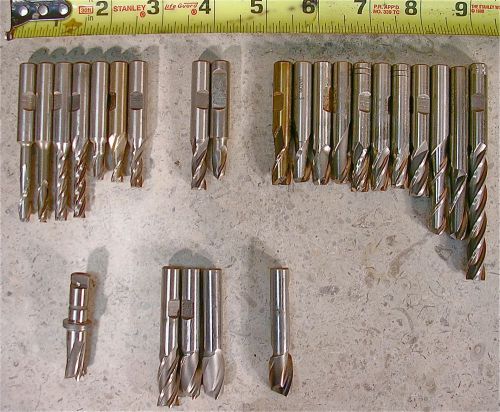 HSS END MILL LOT OF 25 - ASSORTED USED - 1/4&#034;, 5/16&#034;, 3/8&#034;, 13/32&#034;, 7/16&#034;, 1/2&#034;