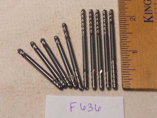 10 NEW 1/8&#034; SHANK CARBIDE END MILLS. 4 FLUTE. DOUBLE END. BALL. USA MADE {F636}
