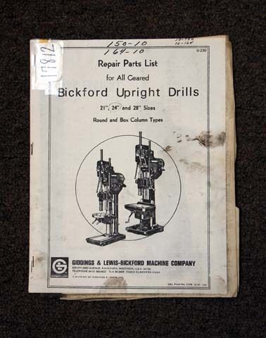 Giddings &amp; Lewis Parts Manual for Upright Drills (Inv.17986)
