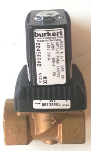 Burkert 1/2&#034; brass solenoid valve, operating voltage 120 vts. 60 hz.
