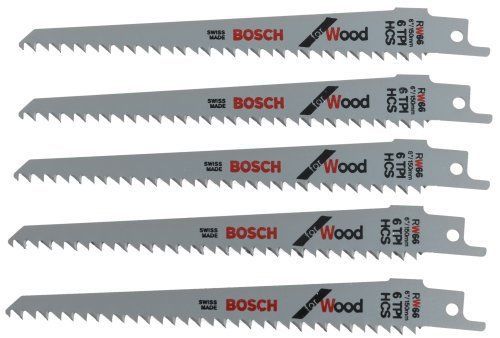 Bosch rw66 6-inch 6 tpi wood cutting reciprocating saw blades - 5 pack new for sale