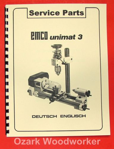 Emco unimat 3 mill metal lathe parts manual 0302 for sale