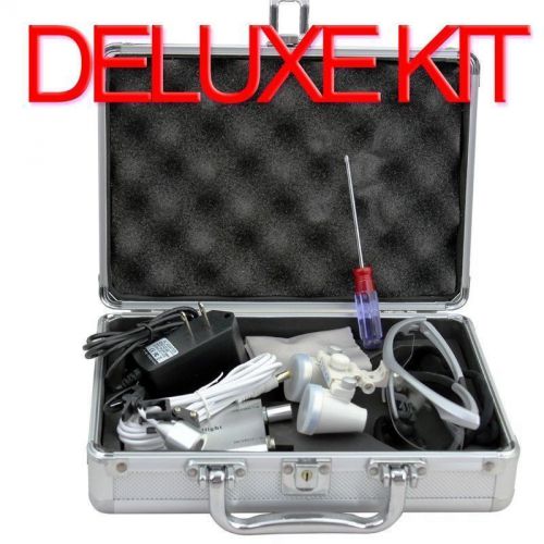 3.5 x 420 dental surgical binocular loupes &amp; head light aluminum box deluxe kit for sale