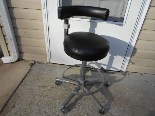 Dental assistants stool, black reupholstered vinyl seat and rest, chrome finish for sale