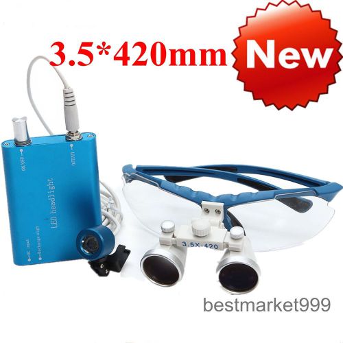 Promotion dental surgical medical binocular loupes 3.5x 420mm + led light lamp for sale